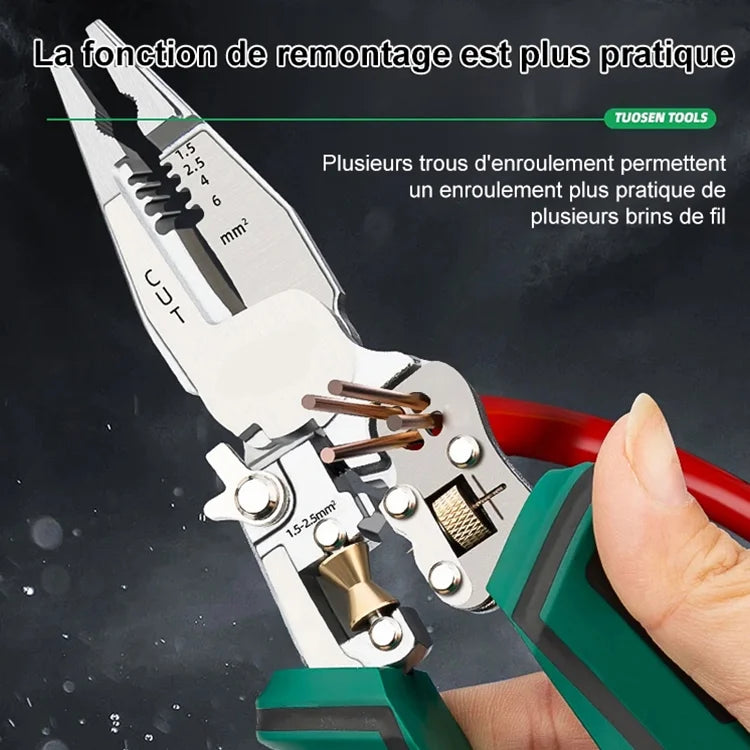 【Zehn in einem】Multifunktionale Spitzzange mit Spannungsprüfer – Elektrischer Stift + Abisolierzange, 2+1 praktische Funktionen