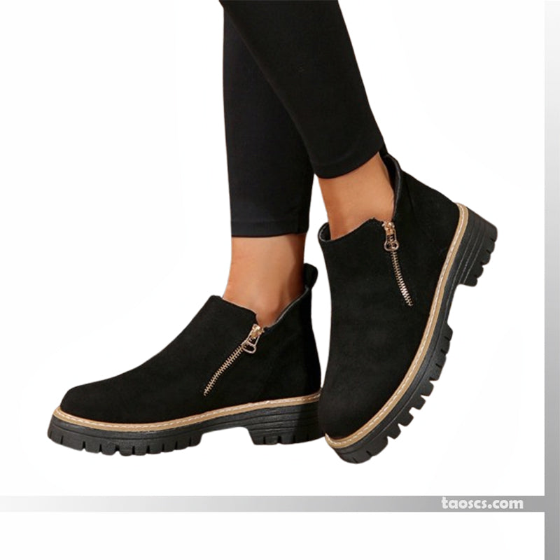 ✨ Bestseller 🔥 Damen-Ankle-Boots mit runder Zehenpartie und seitlichem Reißverschluss 【Bequem, rutschfest, wasserdicht】