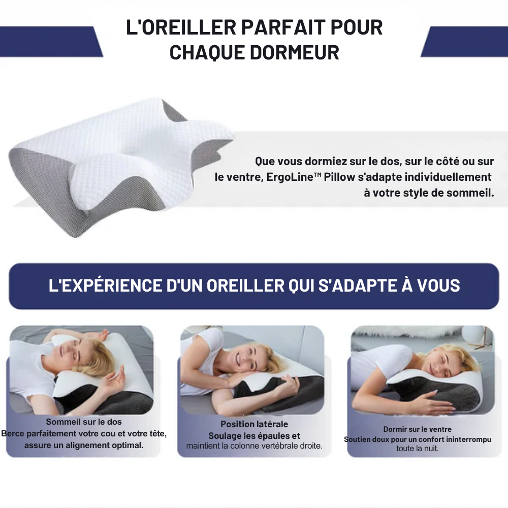 ErgoLine™ | Besser schlafen, erfrischt aufwachen – ergonomische Nacken- und Rückenstütze die ganze Nacht 